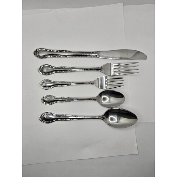 Vintage Stainless Flatware Spoon Knife Fork Columbia Japan Beaded Edge Set of 20 - Picture 5 of 10